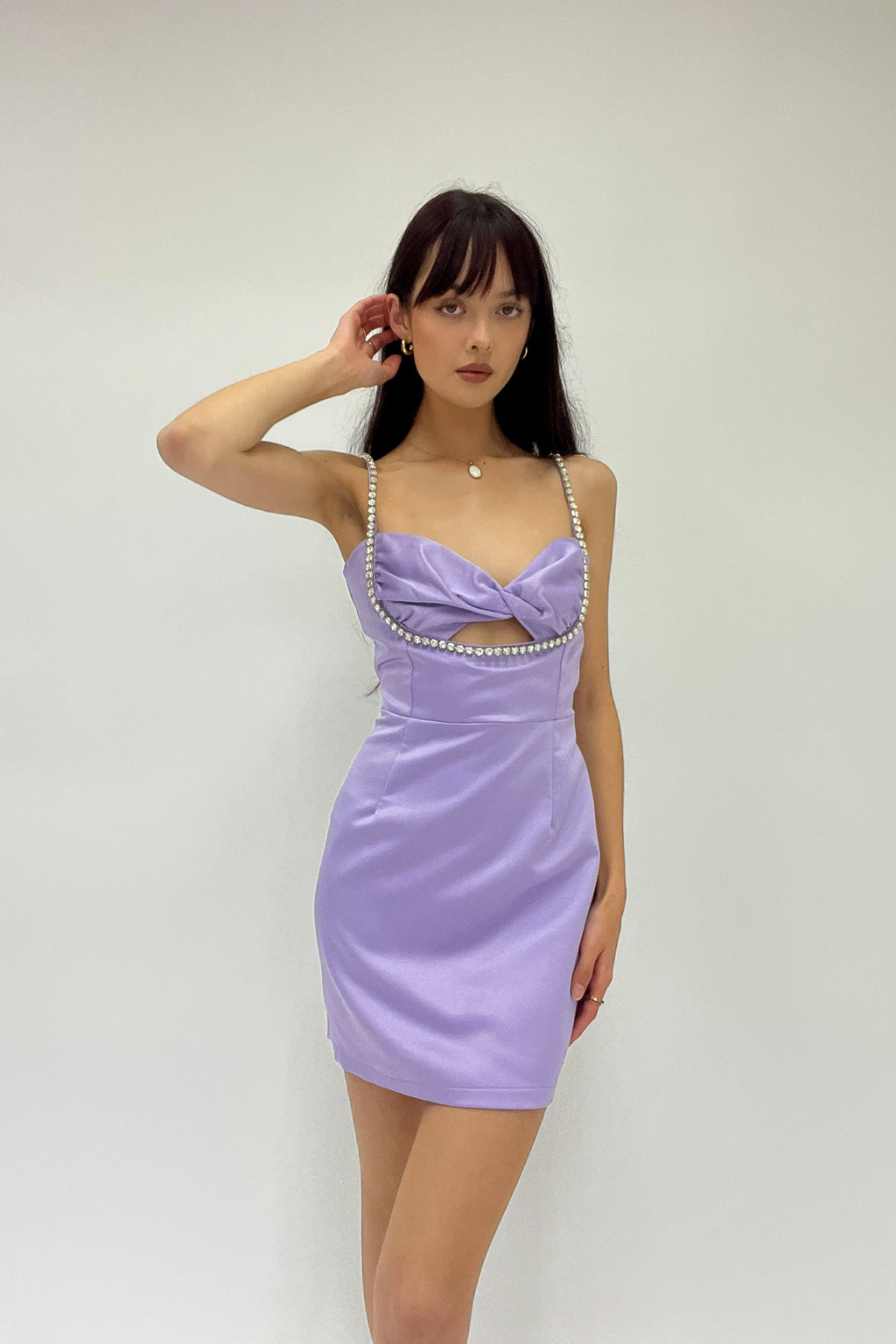 Serafina Satin Mini Dress in Lilac ...